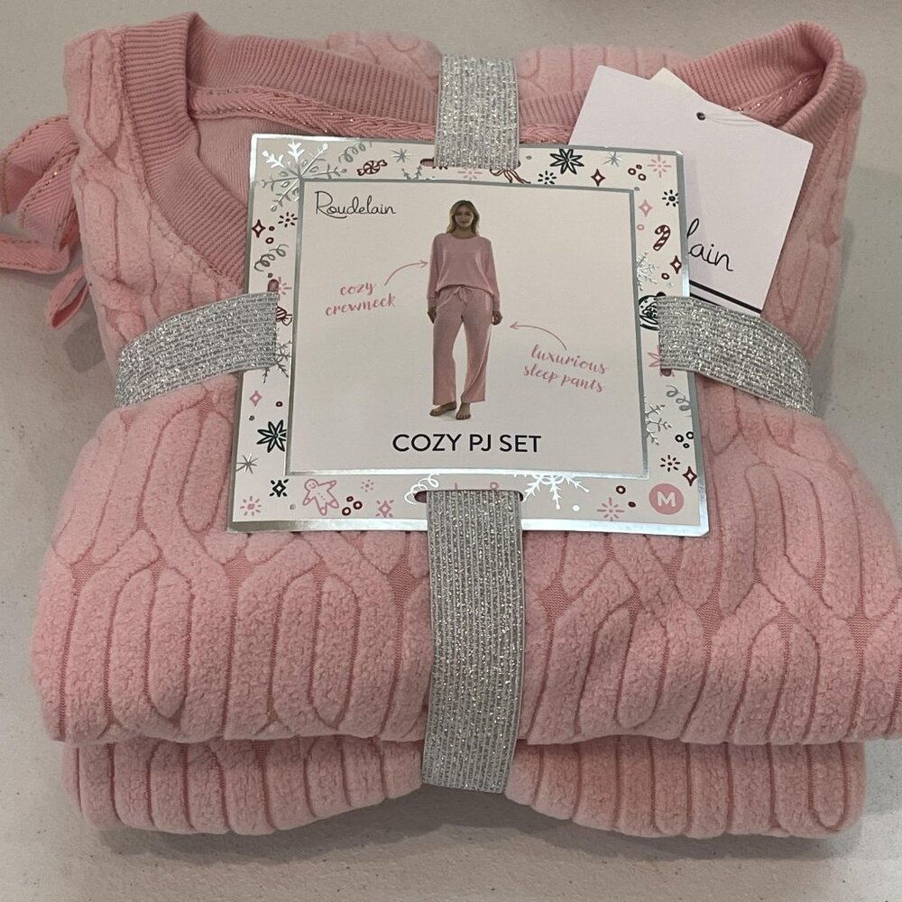 NEW Roudelain‎ Pajama Set Womens Medium Pink Cozy Knit Crewneck Sleep Lounge